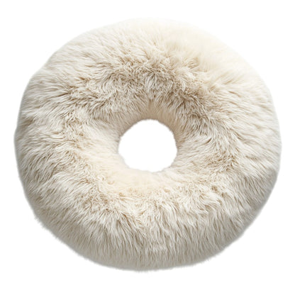 Zozze Ultra-Soft Calming Shag Dog Bed - XL 35" - Anxiety Relief Donut Design - Vegan Fur - Machine Washable - Cream White