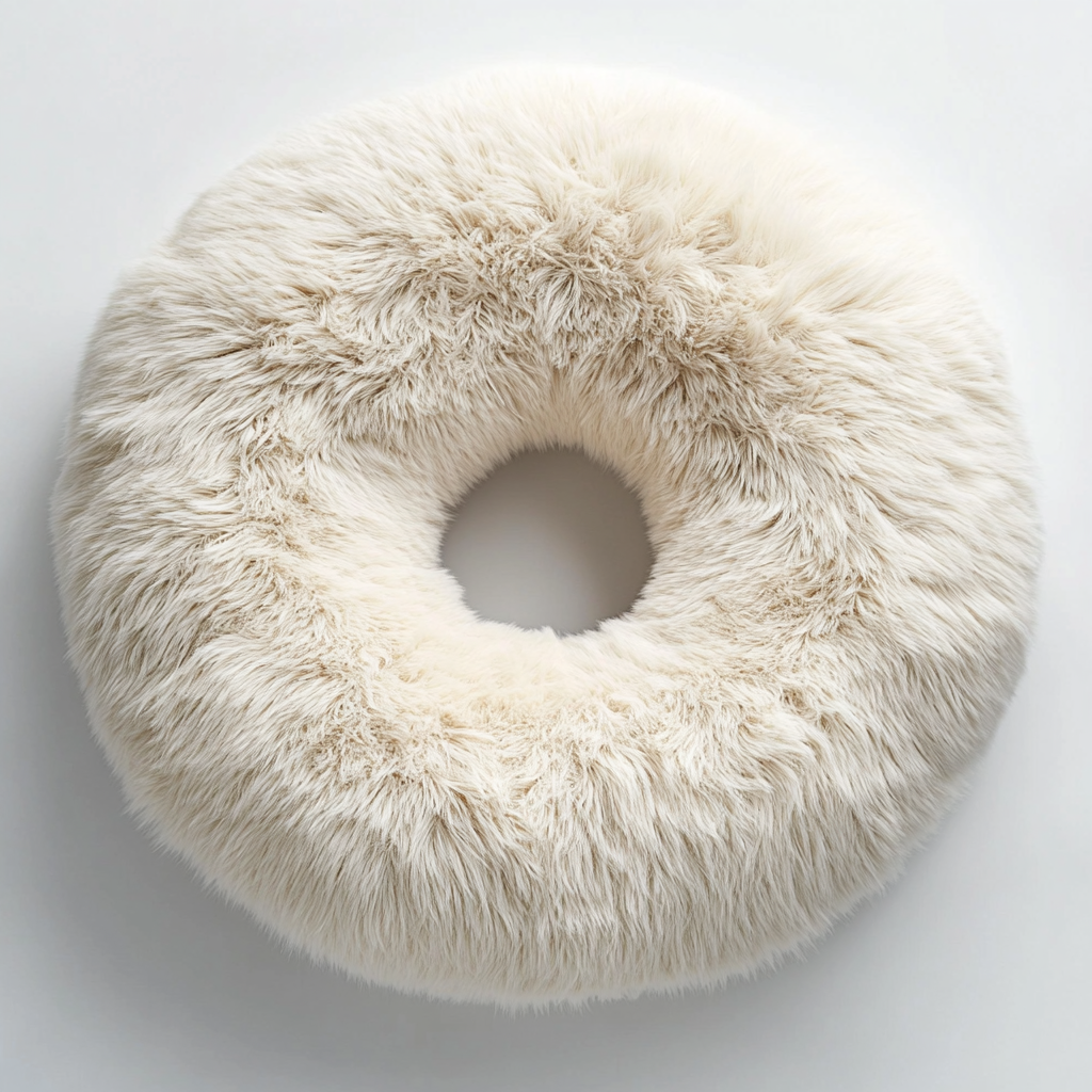 Zozze Ultra-Soft Calming Shag Dog Bed - XL 35" - Anxiety Relief Donut Design - Vegan Fur - Machine Washable - Cream White