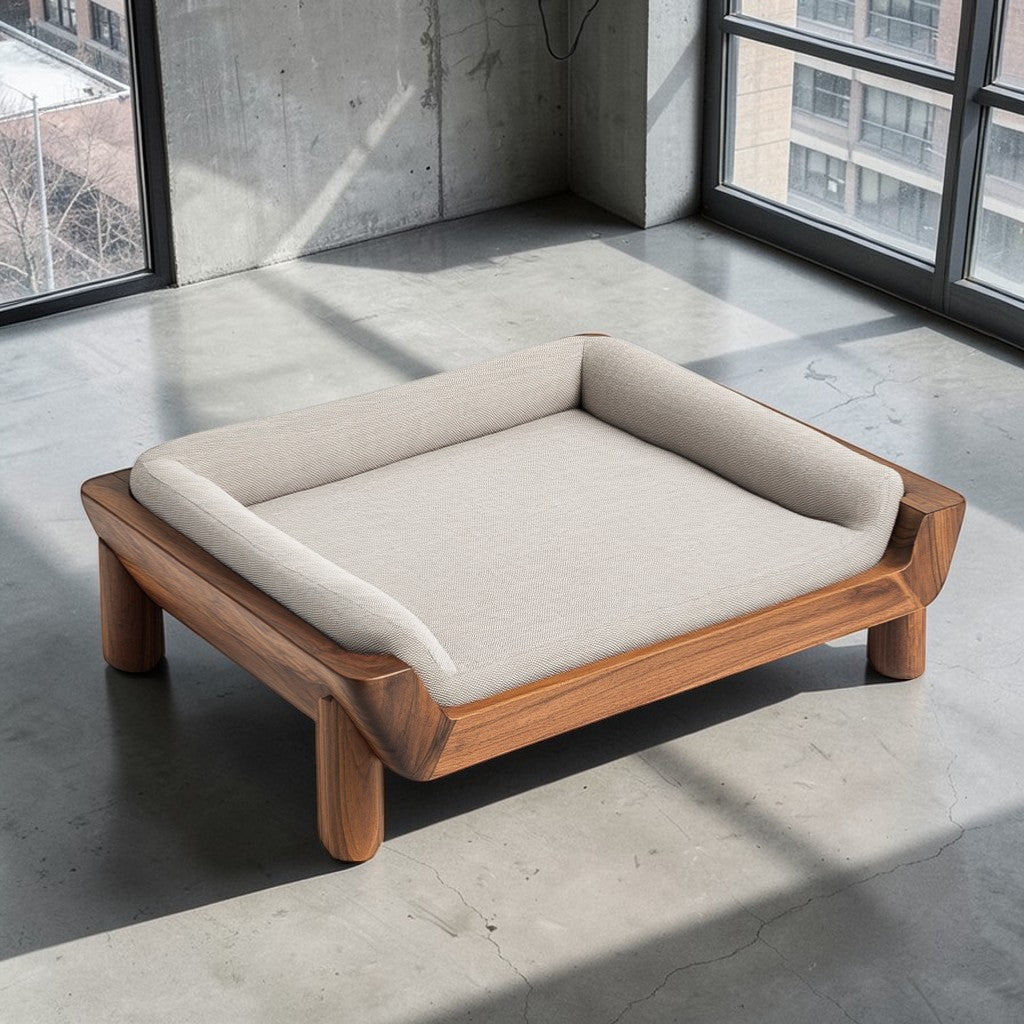 Zozze Elevated Solid Wood Dog Bed - Genuine Walnut Frame - Mid-Century Modern Design - 45" Wide - For Large Dogs